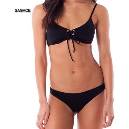 SAGACE Womens swimsuit 2020 Push-Up Padded Bra Beach Bikini Set Swimsuit Swimwear pure color swimwear high waisted biquini A63