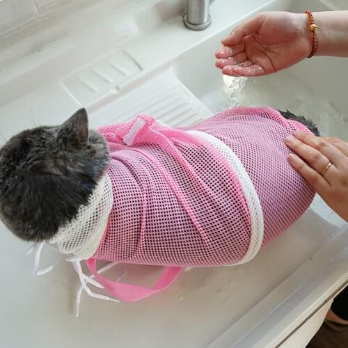 Mesh Cat Grooming Bag Polyester Wash Bag Accessories Nail Cuting Adjustable Bath Pet Products Cleaning Supplies Carrier Medicine