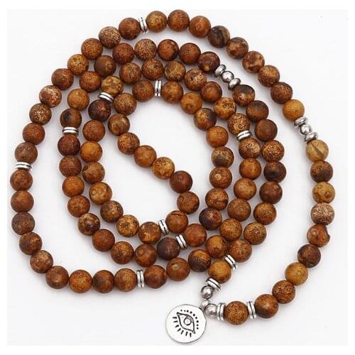 Blue 108 beads 8mm elastic adjustable Lotus life tree Buddha OM eye Chakra Reiki agate Onyx Yoga Bracelet necklace uik34