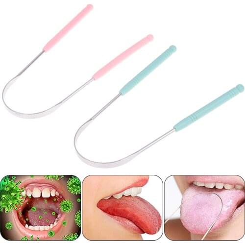 Stainless Steel Tongue Cleaner Scraper With Handle Oral Care Bad Breath Sweeper Oral Health Tool