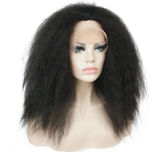 StrongBeauty Lace Front wig Jumbo Afro Wigs Hairpieces kinky Straight Black Synthetic Wig