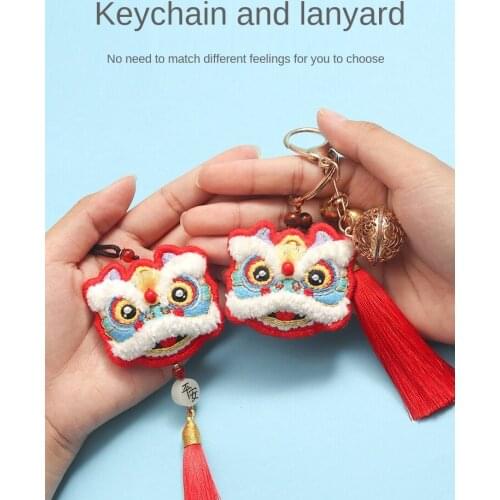 Handmade self-embroidered lion dance material bag purse to send her boyfriend embroidery keychain protective talisman