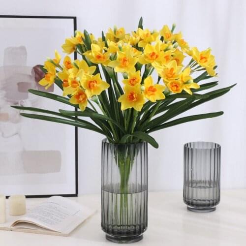 Wedding Party Favor Plastic Silk Cloth Daffodil Yellow White 60cm Home Office Art Decor Artificial Flower Bouquet