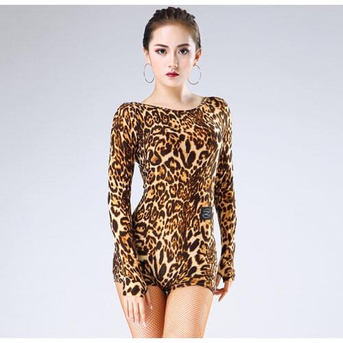 Latin Dance Tops For Women Long Sleeve Leopard/Black Practice Jumpsuit Professional Rumba Training Shirt Tango Clothes DWY4801