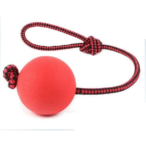Solid Rubber Dogs Chew Training Ball Dog Toy Ball Pet Tooth Cleaning Chew Ball Puppy Play Training Chewing Toy With Rope Handle