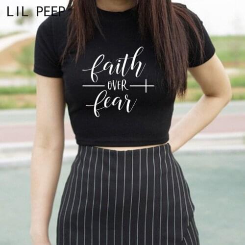 Faith Over Fear Women Clothes Print Short Sleeve Tshirt Printed Female T-Shirt Crop Top Casual Fashion Woman Tee