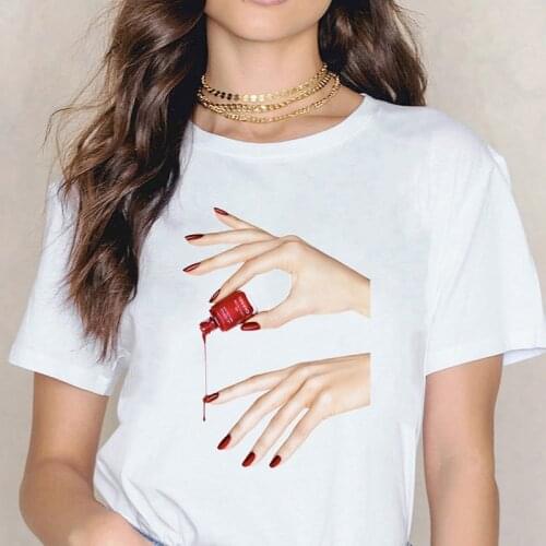 Women Harajuku Tee Aesthetic Streetwear Clothes Ulzzang Vintage T-shirt Female Summer Rainbow Nail Polish Print Shirt