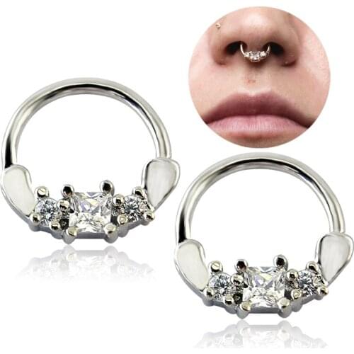 1pc Stainless Steel Square Zircon Nose Ring Fake Nose Hoop Septum Piercing Hanger Clip On Body Jewelry