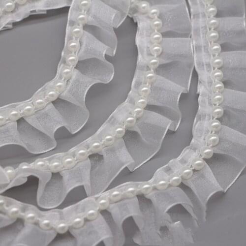 1 Yards Pleated Beaded Fine Lace Fabric Trim DIY Handmade Material Curtain Collar Skirt Dress Decoration Accessories