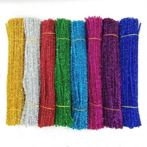 100pcs Glitter Chenille Stems Pipe Cleaners Plush Tinsel Stems Wired Sticks Kids Educational DIY Craft Supplies Toys Craft