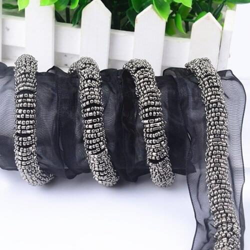 2yard/lot rhinestone chain black mesh Plastic Craft Beaded lace Trim ribbon costume applique sewing on garment decoration