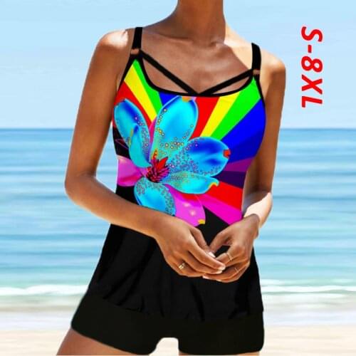 2021 New Women Floral Print Bikini Plus Size 8XL Lady Swimwear Tankini Two Piece Bow Femininas Swimdress Beachwear Swimsuit