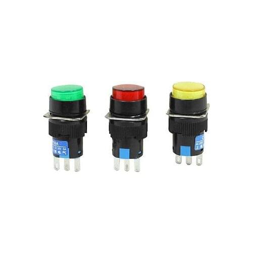 3Pcs Industry NO NC SPDT Latching Round Push Button Switch AC 250V 3A