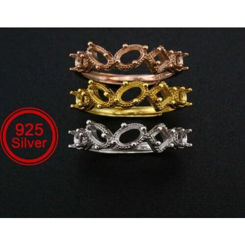 3x5MM Oval 3MM Square Prong Ring Settings Rose Gold Plated Solid 925 Sterling Silver Adjustable Ring Bezel for Gemstone 1294230