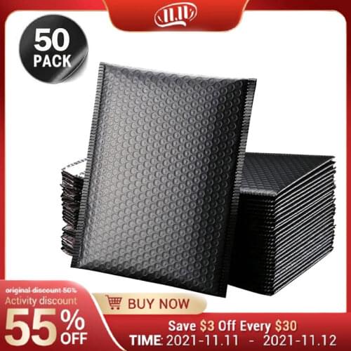 50pc Black Bubble Mailer Envelopes Padded Mailing Bag Self Sealing Foam Foil Courier Waterproof Bubble Bag for Shipping/Packagin