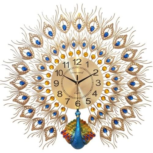3D Large Wall Clock Home Decoration Bracket Clock Modern Design Wall Mounted Mute Clock Peacock Pattern Hanging Watch Crafts