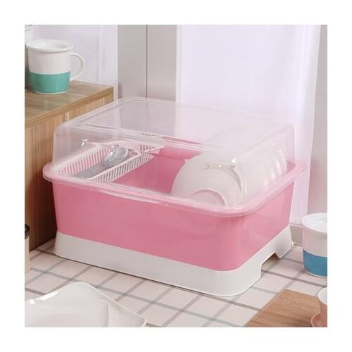 Large kitchen cupboard plastic drain rack dish rack with lid bowling table dishware cutlery storage box rack