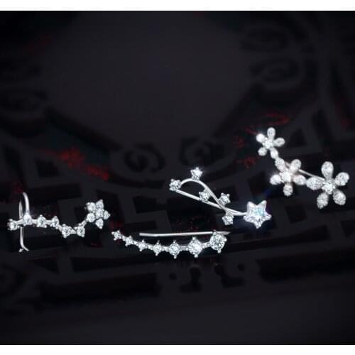 COLUSIWEI 925 Sterling Silver Four Style Luxury Shiny Clear CZ Flower Stars Clips Earring for Women Wedding Engagement Jewelry