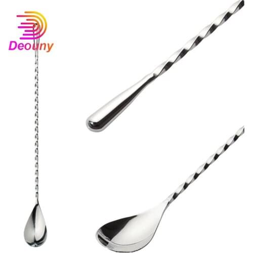 DEOUNY 1Pcs Bar Spoon Stainless Steel Mixer Fork Cocktail Spoon Spiral Bartender Kitchen Utensils Double Stick Stir Barware