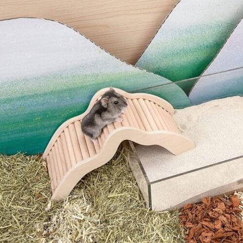 Wood Hideout 9"x4"x4" Small Climbing Ramp Bridge for Ferrets Chinchillas Small Rabbits Connection to Sand Bath Box