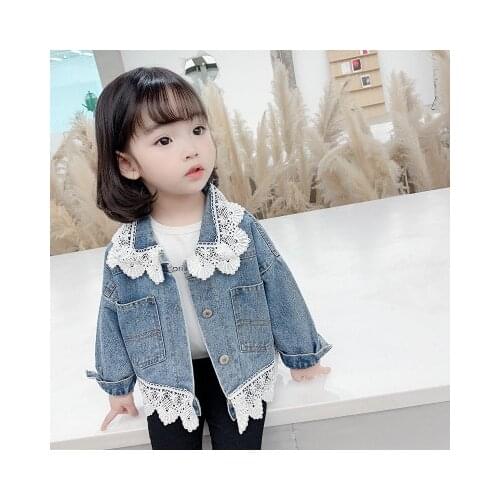 Baby Girl Denim Jacket 2020 Autumn New Baby Girl Solid Lace Collar Cowboy Coats Toddler Outwear Kids Girls Denim Jacket 2-7 Year