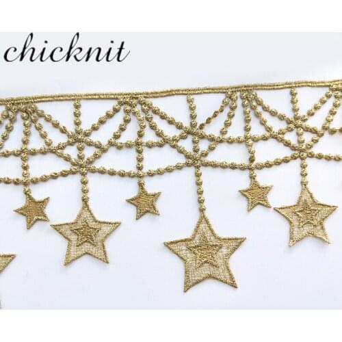 CHICKNIT wide 14.5cm Golden Stars Embroidery lace ribbon Headscarf accessories JB55