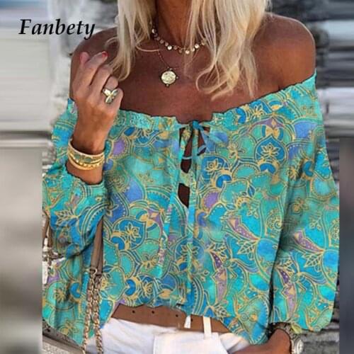 Elegant Lace-Up Tassel Chic Blouses Shirts 2021 Summer Vintage Floral Print Boho Tops Women Sexy Off Shoulder Flare Sleeve Blusa
