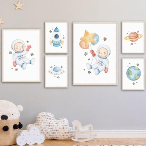 Astronaut Spaceship Rocket Planet Star Mars Wall Art Canvas Painting Nordic Posters And Prints Wall Pictures For Kids Room Decor