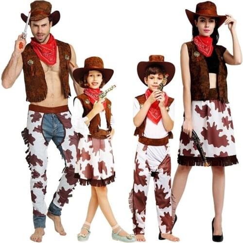 Halloween party cowboy suit for grown-up boy and girl cowgirl cosplay western dress dress up carnival suit kids clothes
