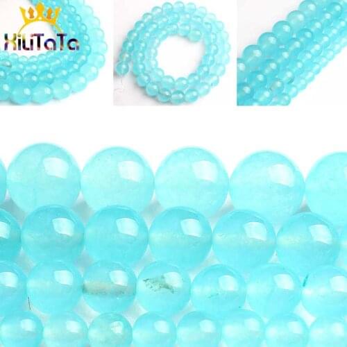 A+ Round Chalcedony Stone Beads Sky Blue Natural Loose Spacer Beads 15'' 6/8/10/12mm For Jewelry Making DIY Bracelets Necklace