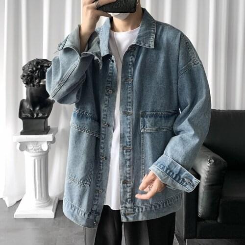 Cowboy Jacket Male Loose Korean Version Trend Ruffian Handsome Hong Kong Style INS All-match Couples Men and Women Cargo Jacket