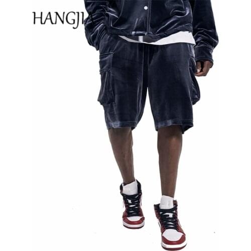 Summer Streetwear Velvet Cargo Shorts Joggers Men Hip Hop Baggy Velour Knee-length Trend Drop-crotch Cargo Short for Men