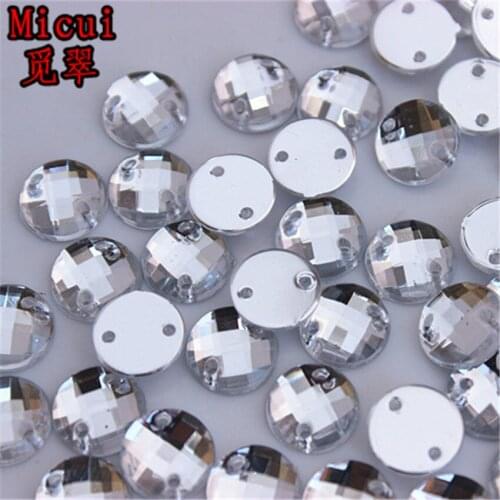 Micui 200Pcs 10mm Clear Round Acrylic Rhinestones Crystal Flatback Gems Crystals Stone For Clothes Crafts Sew On 2 Hole ZZ661D