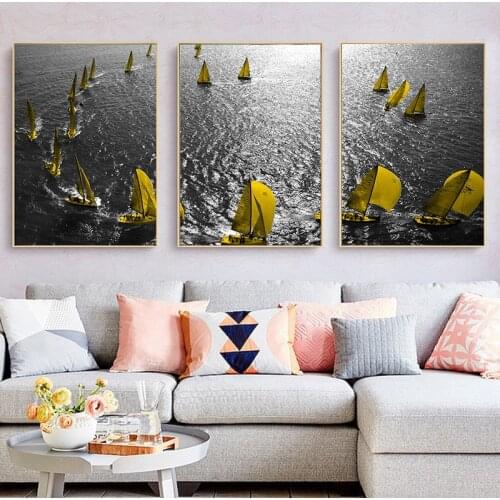 Seascape Home Wall Art Decor Print Nordic Canvas Painting Bedroom Living Room Picture Minimalist Landscape Sailboat Painting