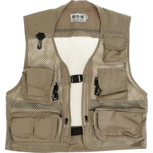 Mens Multi-Pocket Fishing Vests Mesh Photography Fishing Vest Outdoor Jacket with Pockets for Fisherman