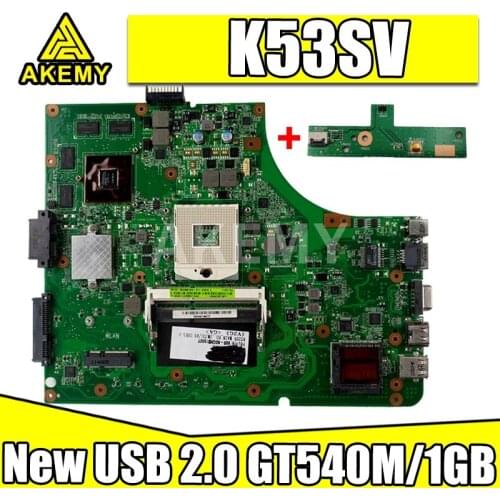 Akemy NEW MB K53SV motherboard For ASUS K53SC X53S K53SV K53SM K53SJ P53Sj laptop mainboard HM65 GT540M/1GB-GPU USB-2.0