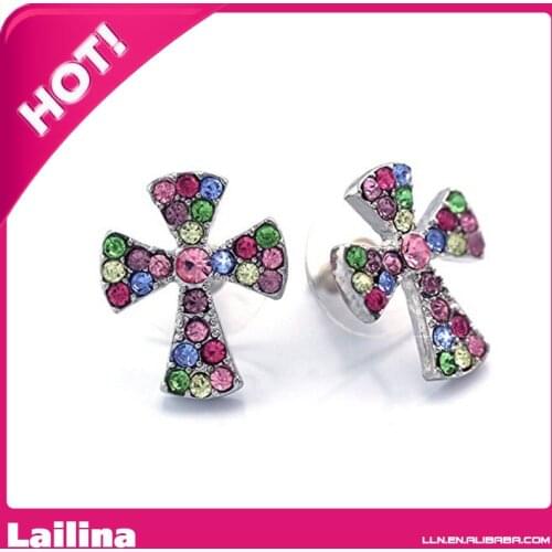 Small Cross Charm Post Stud Earrings Christian Catholic Jewelry Gift (Multi)