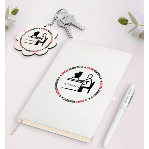 Personalized System Engineer White Notebook Pen And Keychain Gift Seti-1