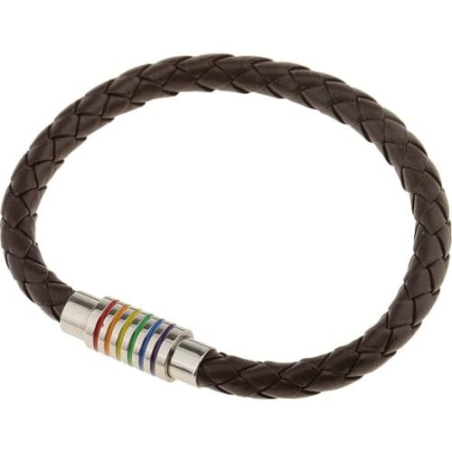 Handmade PU Leather Braided Gay Pride Bracelet Weave LGBT Rainbow Bangle