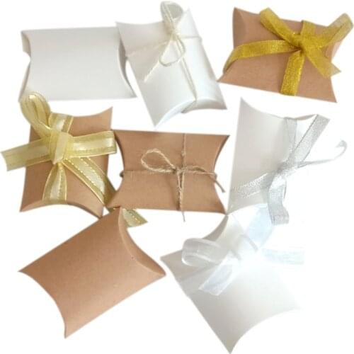 10 Pcs/lot Pillow Shape Kraft Paper Candy Gift bag Box for Packaging Bags ribbon Wedding & Party ribbon