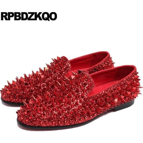 Red Runway Prom Rivet Gold Handmade Glitter Spike Men Shoes Luxury Brand Dandelion Loafers Stud Sequin Fashion Hip Hop Summer