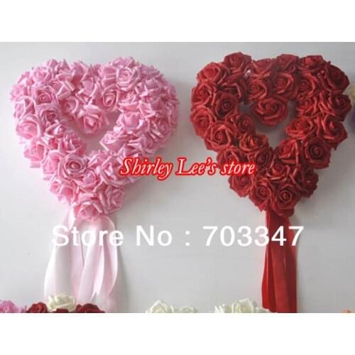 Totally 18 Colors For Selection!! (38cm) Artificial Foam Rose Heart Shaped Wreath Wedding Decoration