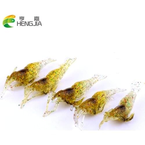 Hengjia 5pcs 45mm small bionic Soft lure Luminous Simulation Prawn Shrimp Fishing lure Floating Shaped isca artificial crankBait