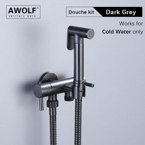 Hand Held Toilet Bidet Sprayer Dark Grey Dual Handle Independent control Solid Brass Shattaf Shower Faucet Douche Kit AP2233