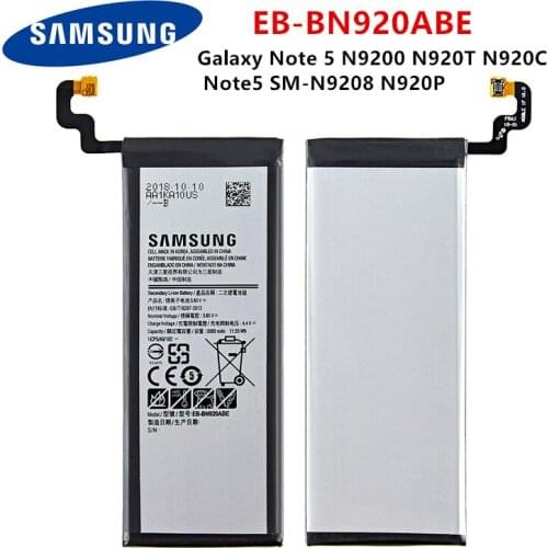 SAMSUNG Orginal EB-BN920ABE 3000mAh Battery For Samsung Galaxy Note 5 N9200 N920T N920C N920P Note5 SM-N9208 Mobile Phone