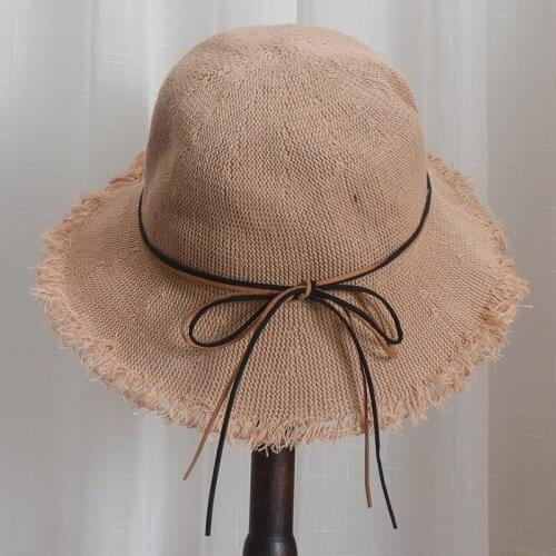 Spring Summer Autumn Ladies Korean Bow Knitted Breathable Fisherman Hat Outdoor Sunscreen Breathable Solid Basin Travel Hat