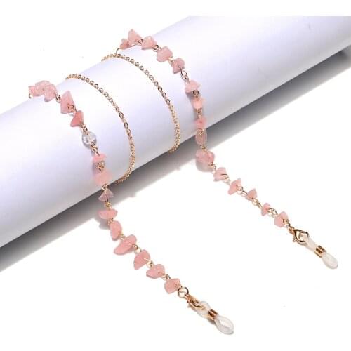 Fashion Irregular Natural Pink Stone Beads Charm Sunglasses Lanyard Strap Necklace Eyeglass Glasses Chain Cord For Reading Glass