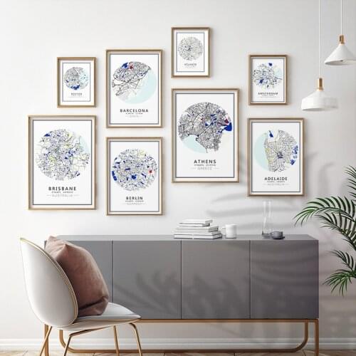 Nordic World City Map Poster Wall Art Cannes Dublin Florence Print Canvas Painting Pictures for Living Room Home Office Decor