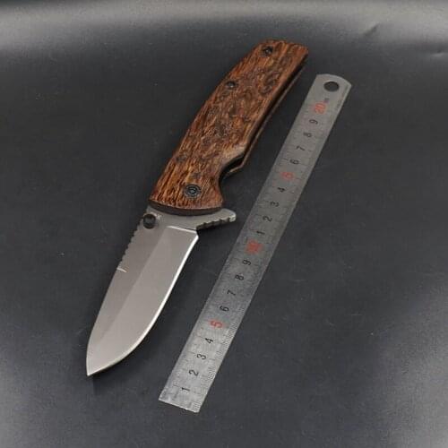 Folding Tactical Knife Survival Pocket Knives Combat 440C Blade Wood Handle Outdoor Camping Hunting Knife EDC Defense Multi tool