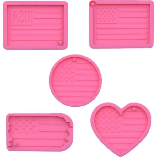 T5UF 5 Pcs American Flag Keychain Epoxy Resin Mold Jewelry Pendants Silicone Mould